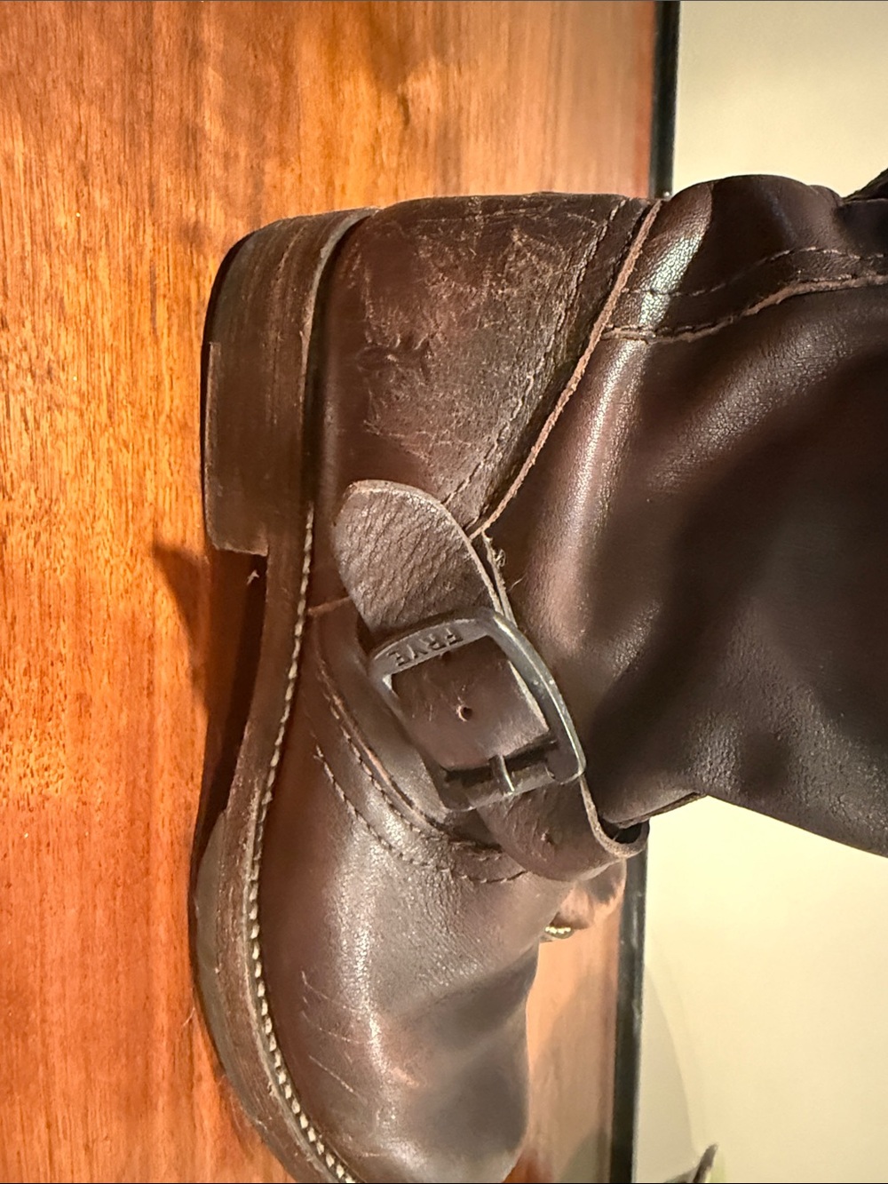 Frye Tall Buckle Veronica Slouch Leather Boot - Brown, Size 6.5-7, Buckle Damage - Picture 7 of 15
